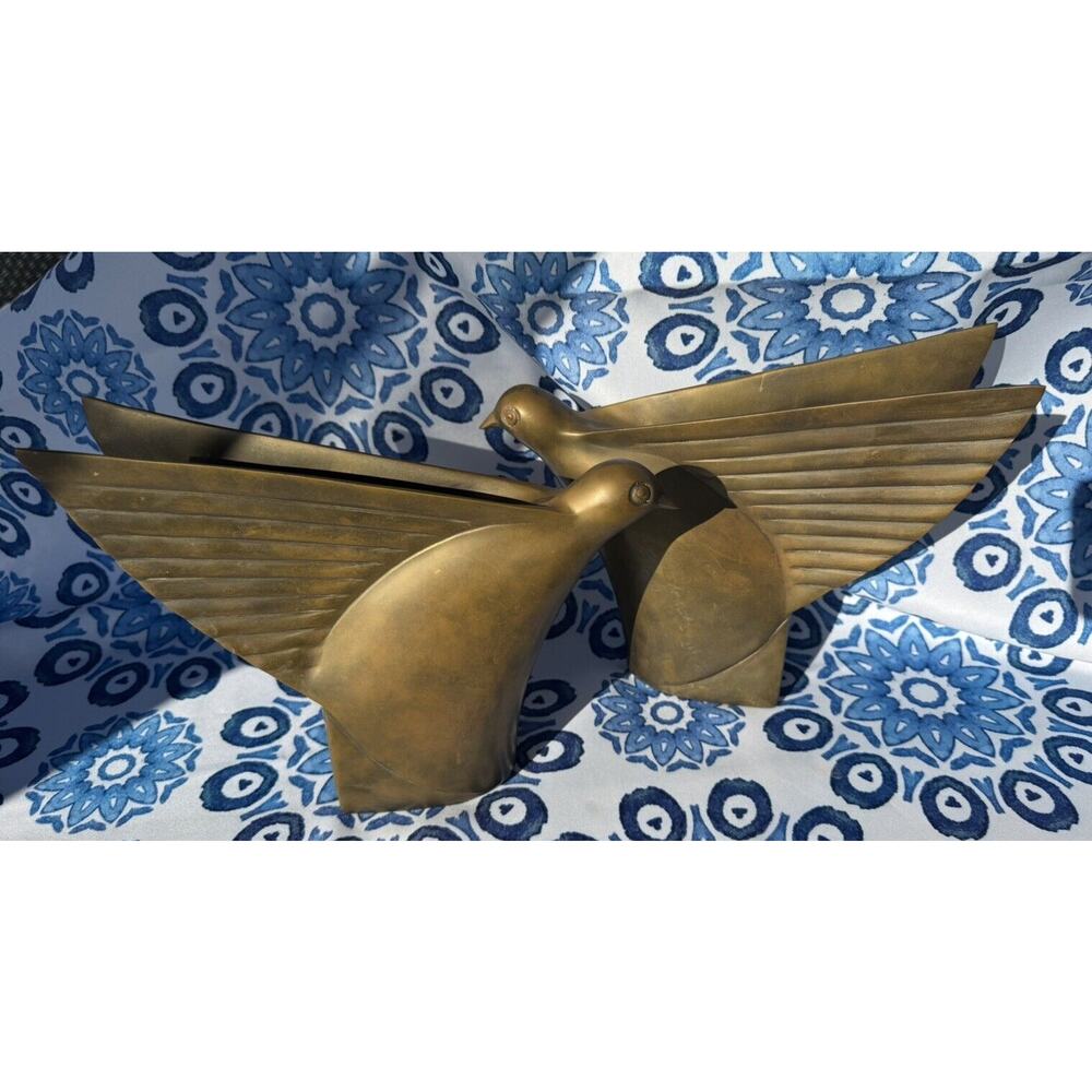 Art Deco Set 2 Vintage pair Dolby Cashier Brass Bird Bookends Korea Heavy